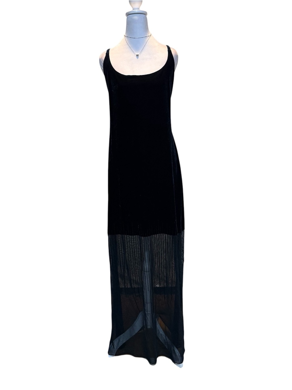 Vintage Betsy & Adam by Linda Bernell Black Velvet Sheer Maxi Dress size 4
